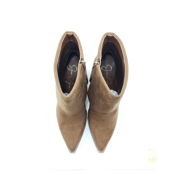 Jessica Simpson Lerra Pointed Toe Ankle Boots Tan Faux Suede Block Heel Size 8.5 - Picture 4 of 13